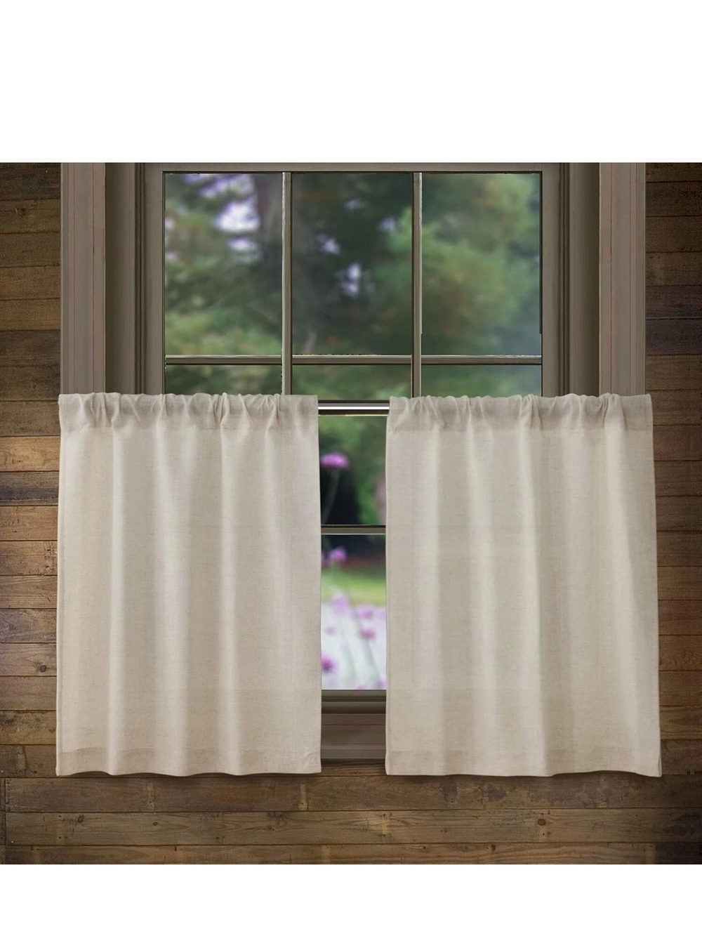 Valea Home Linen Kitchen Curtain Valance 2 Panels 27"W x 24"L Natural Beige NEW